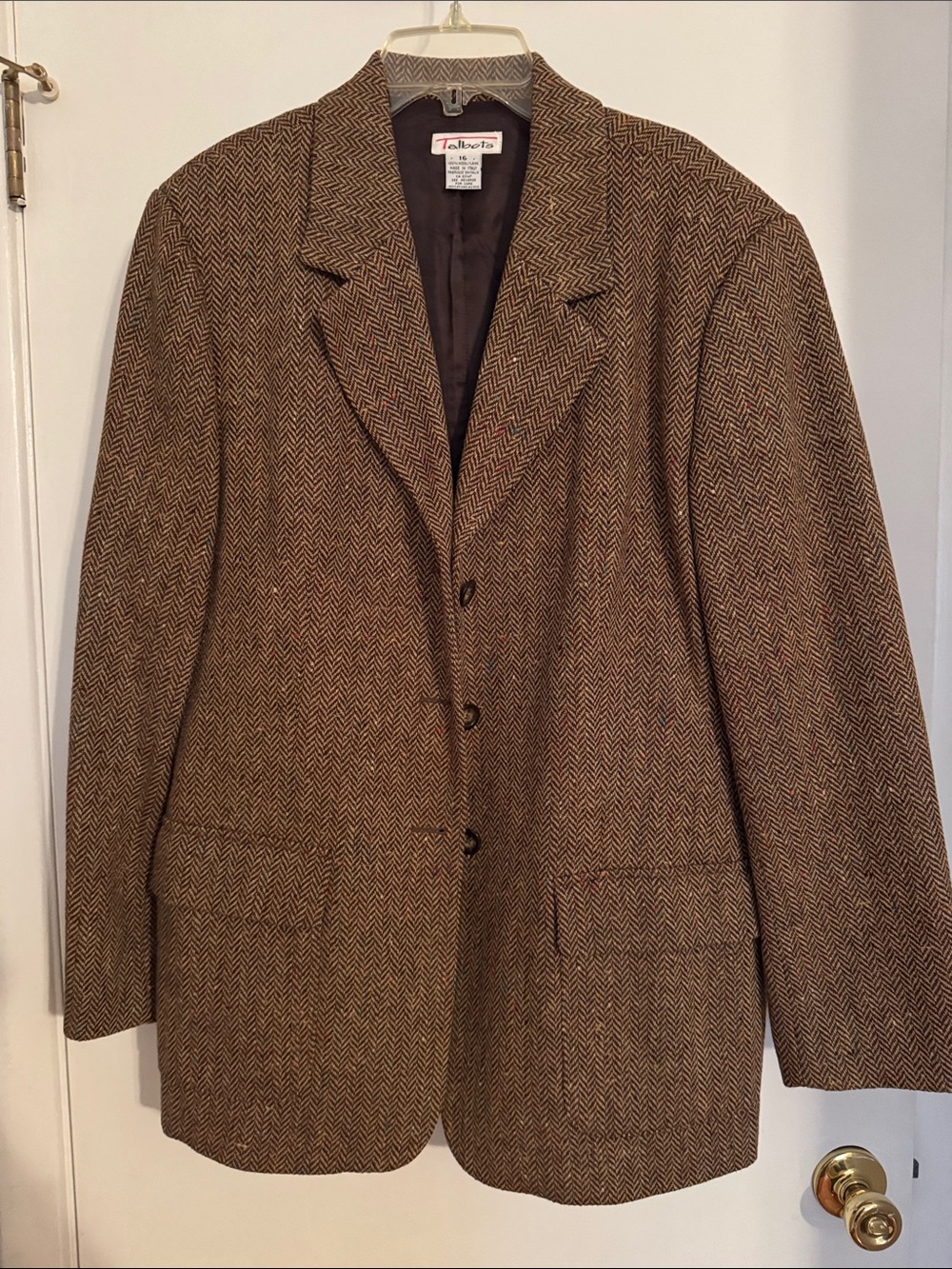 Talbots 100% Wool Brown Speckled Herringbone Blazer Sz 16